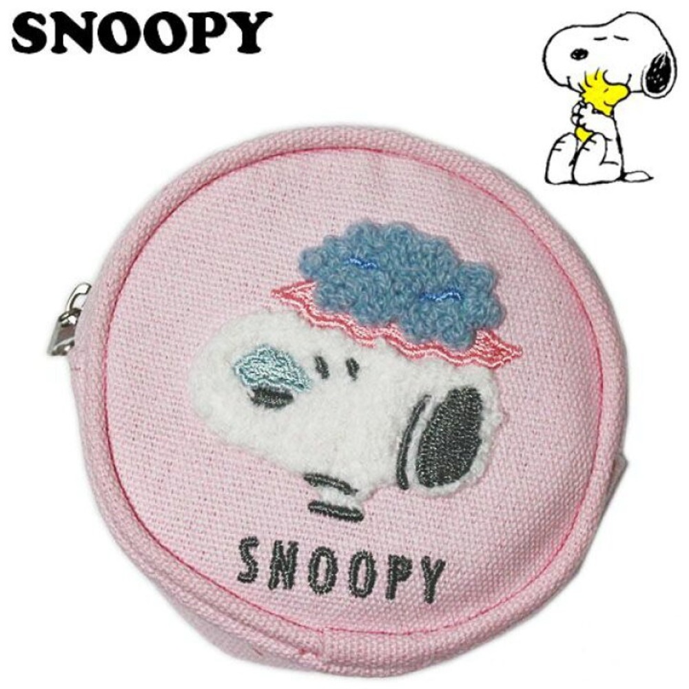 BNWT Japan PEANUT Snoopy Round Mini Pouch with Carabiner (Snoopy Warm Bath Time)